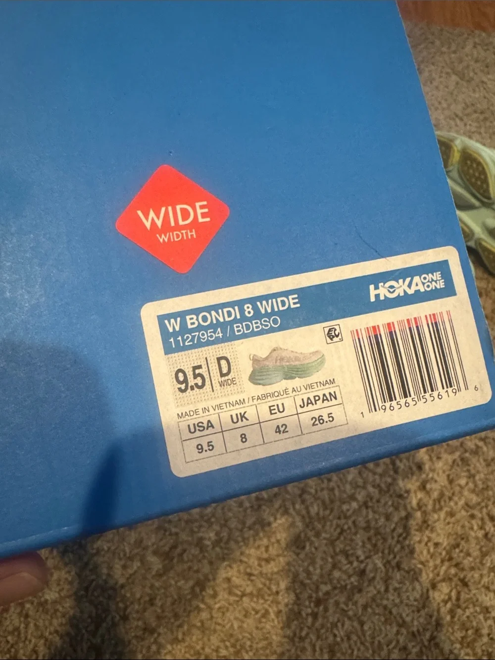Hoka Bondi 8 White Sneakers with Mint Green Soles and Yellow Accents